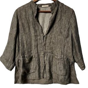 Eileen Fisher 100% Linen Four Button 3/4 Sleeve Jacket w/ Pockets 14P